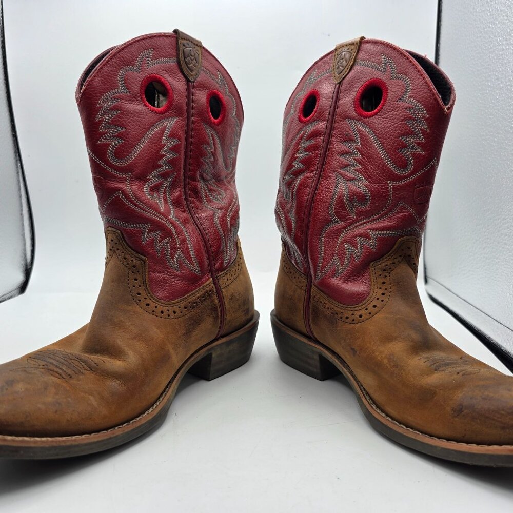 Ariat Heritage Roughstock Kids Size 3 Brown Red Western Leather Boots Casual - Picture 3 of 13